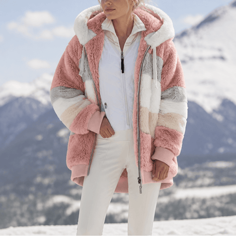 Women's Oversized Faux Fur Color-Block Hooded Coat