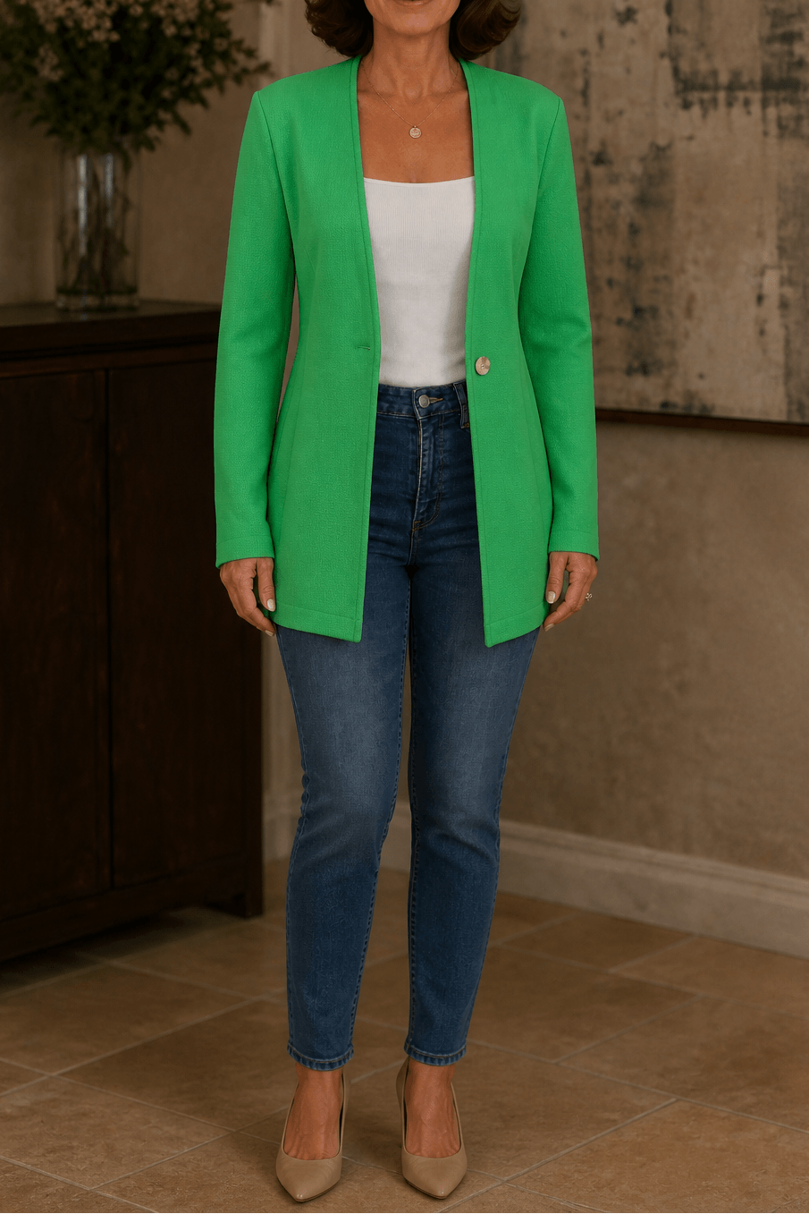 Linevalle V-Neck Single-Button A-Line Women's Tailored Blazer in Polyester