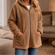 Cozelle Plush Hooded Oversized Fleece Zip-Up Jacket for Women