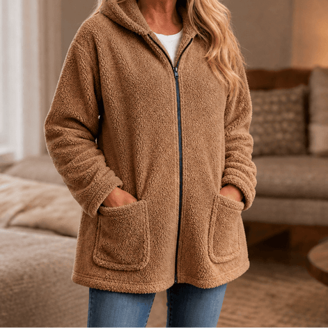 Cozelle Plush Hooded Oversized Fleece Zip-Up Jacket for Women