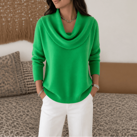 Women's Cowl Neck Knitted Jumper with Drape Detail