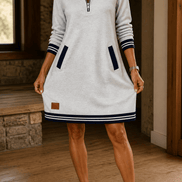 Women's Quarter-Zip Collared Knit Midi Dress with Pockets