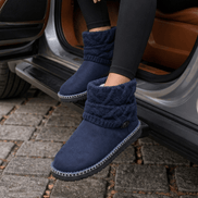 Coziva Cable-Knit Cuffed Mid-Calf Suede Boots for Women