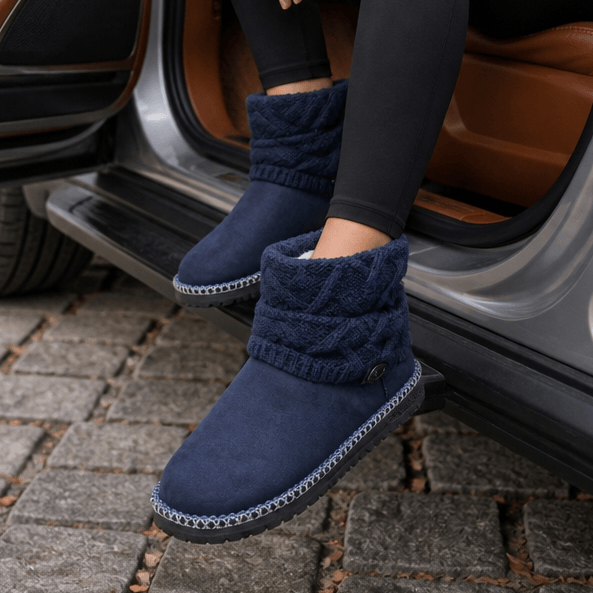Coziva Cable-Knit Cuffed Mid-Calf Suede Boots for Women