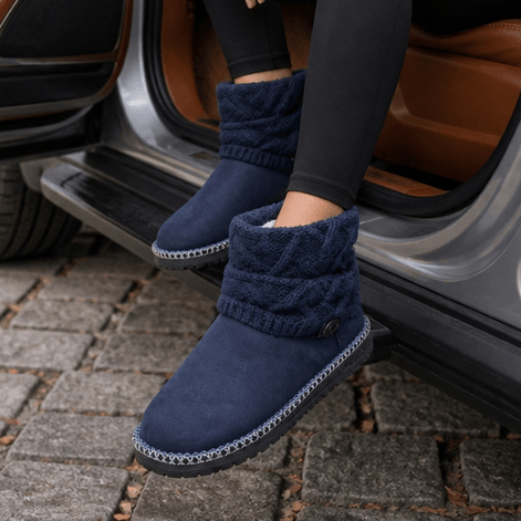 Coziva Cable-Knit Cuffed Mid-Calf Suede Boots for Women