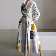 Alora Collared Front Wrap Women's Midi Dress with Long Sleeves in Print