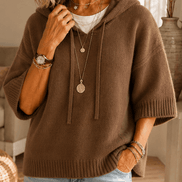 Women's Hooded Knit Jumper with Drawstring and Dropped Shoulders