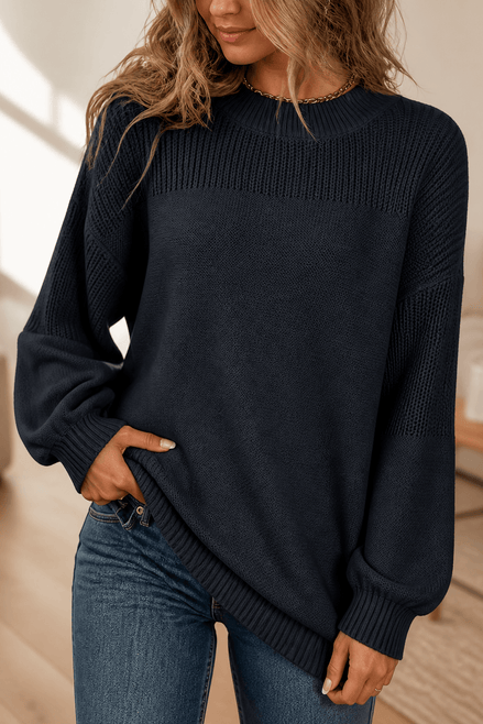 Women's Ribbed Dropped-Shoulder Oversized Knitted Jumper