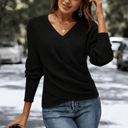 Women's Crossover Wrap V-Neck Knitted Jumper Top