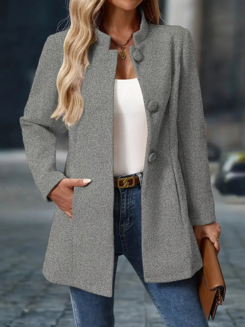 Sofia Women's Button-Front Winter Coat with Stand Collar