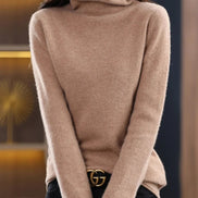 Women's Wool Turtleneck Knitted Jumper with Ribbed Cuffs