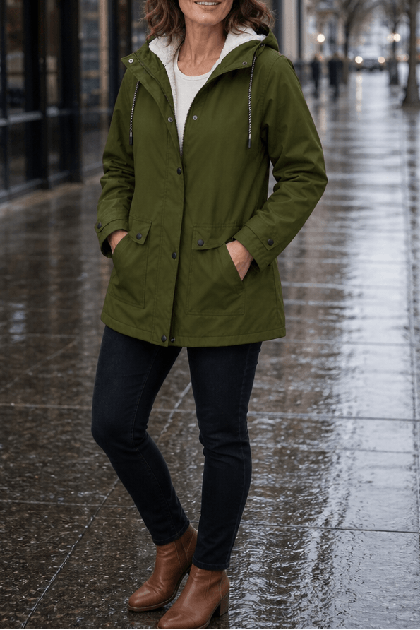 Waterproof Plush-Lined Hooded Jacket with Fleece Trim