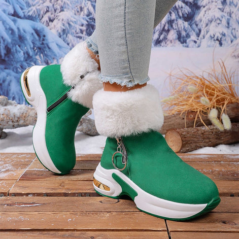 Plush Faux Fur-Lined Wedge Ankle Boots with Non-Slip Sole