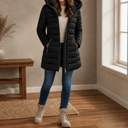 Women's Plush-Lined Hooded Longline Quilted Puffer Jacket
