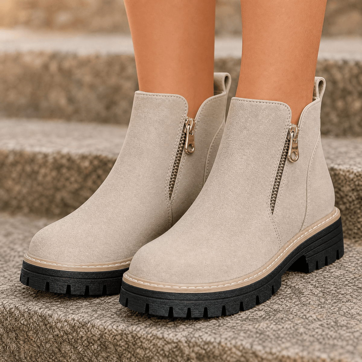 Strida Cushioned Platform Ankle Boots with Side Zip for Women
