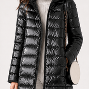 Women's Quilted Puffer Jacket with Detachable Hood and Packable Design