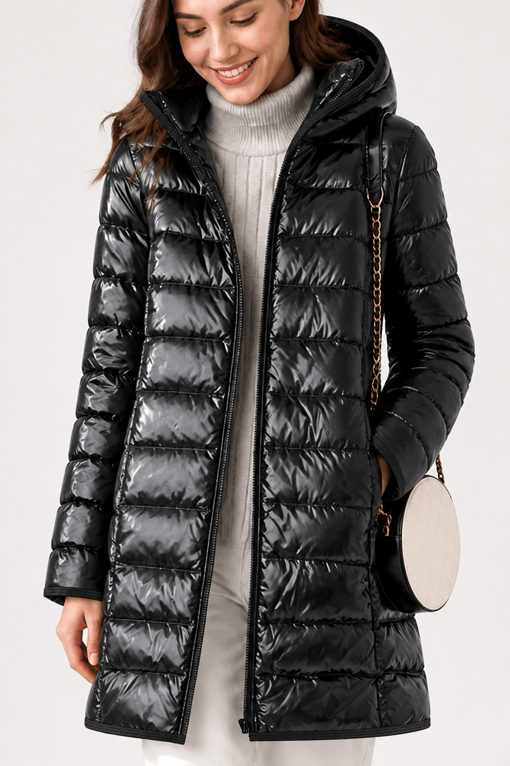 Women's Quilted Puffer Jacket with Detachable Hood and Packable Design