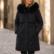 Women's Hooded Mid-Length Parka Coat with Faux-Fur Trim