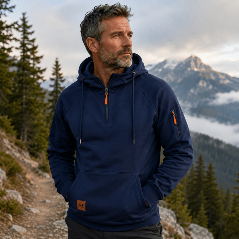 Men's Half-Zip Hooded Sweatshirt with Kangaroo Pocket and Adjustable Hood