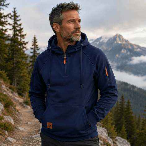 Men's Half-Zip Hooded Sweatshirt with Kangaroo Pocket and Adjustable Hood