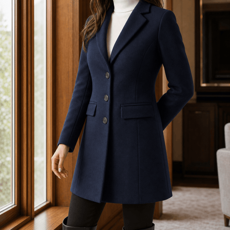 Women's Tailored Wool-Blend Winter Coat with Notched Lapels