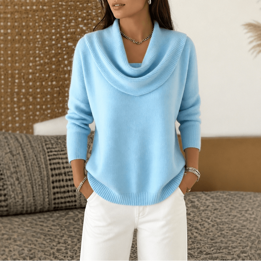Women's Cowl Neck Knitted Jumper with Drape Detail