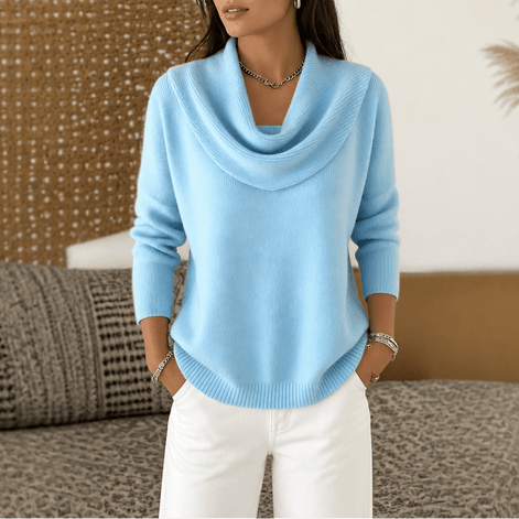 Women's Cowl Neck Knitted Jumper with Drape Detail