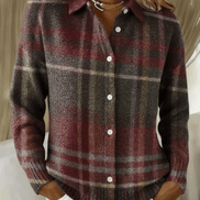 Esmeralda Plaid Cotton Flannel Button-Up Long Sleeve Blouse for Women