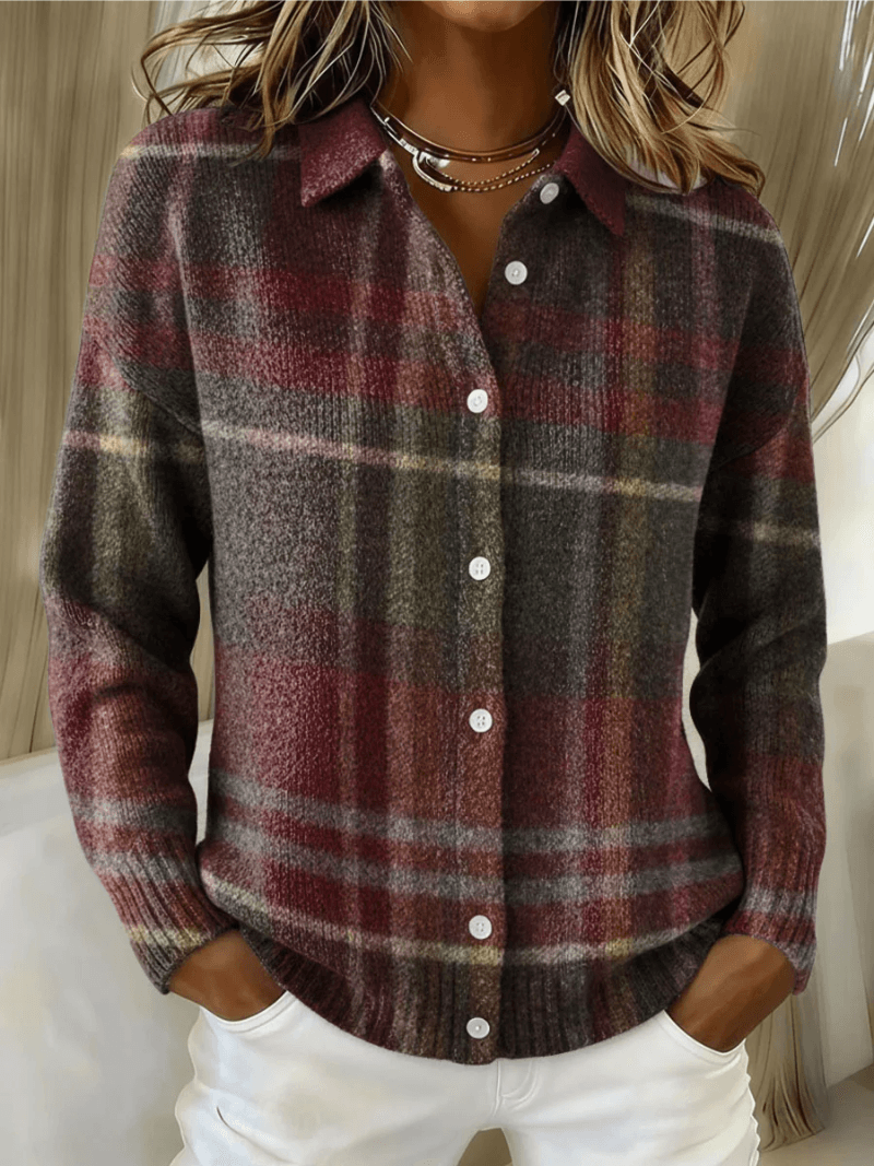 Esmeralda Plaid Cotton Flannel Button-Up Long Sleeve Blouse for Women