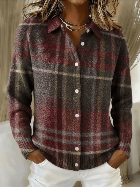 Esmeralda Plaid Cotton Flannel Button-Up Long Sleeve Blouse for Women