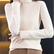 Women's Wool Turtleneck Knitted Jumper with Ribbed Cuffs
