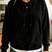 Ribbed Corduroy-Look Hoodie with Front Pocket for Women