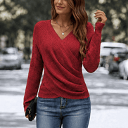 Women's Crossover Wrap V-Neck Knitted Jumper Top