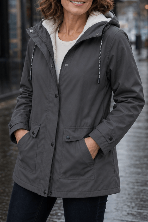 Waterproof Plush-Lined Hooded Jacket with Fleece Trim