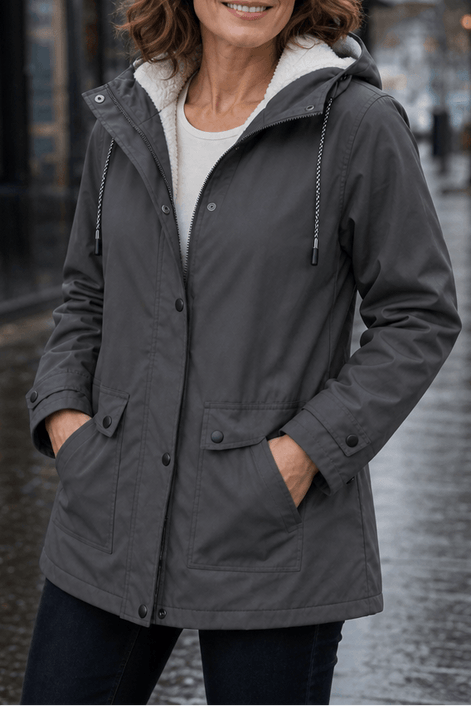 Waterproof Plush-Lined Hooded Jacket with Fleece Trim
