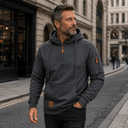 Men's Half-Zip Hooded Sweatshirt with Kangaroo Pocket and Adjustable Hood