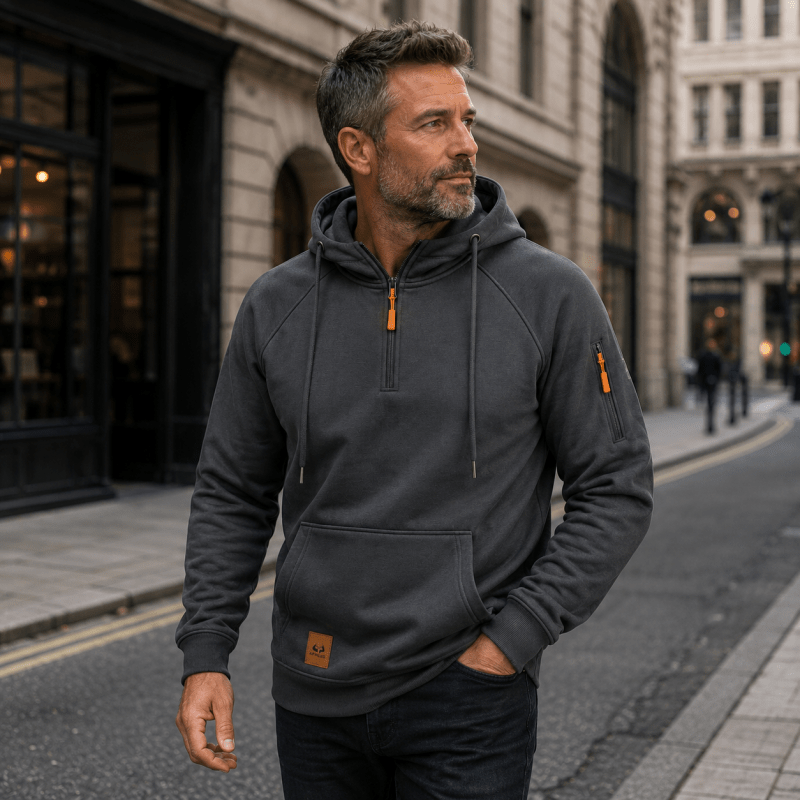 Men's Half-Zip Hooded Sweatshirt with Kangaroo Pocket and Adjustable Hood