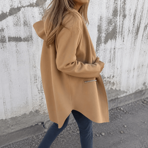 Women's Longline Hooded Zip-Up Jacket with Pockets