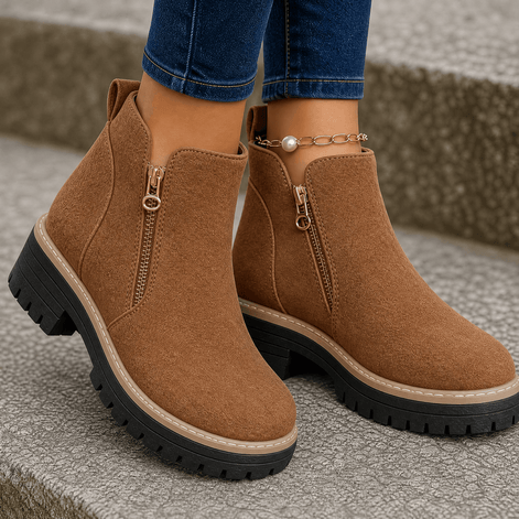 Strida Cushioned Platform Ankle Boots with Side Zip for Women