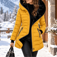 Women's Longline Quilted Puffer Jacket with Hood and Zip Pockets