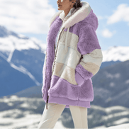 Women's Oversized Faux Fur Color-Block Hooded Coat