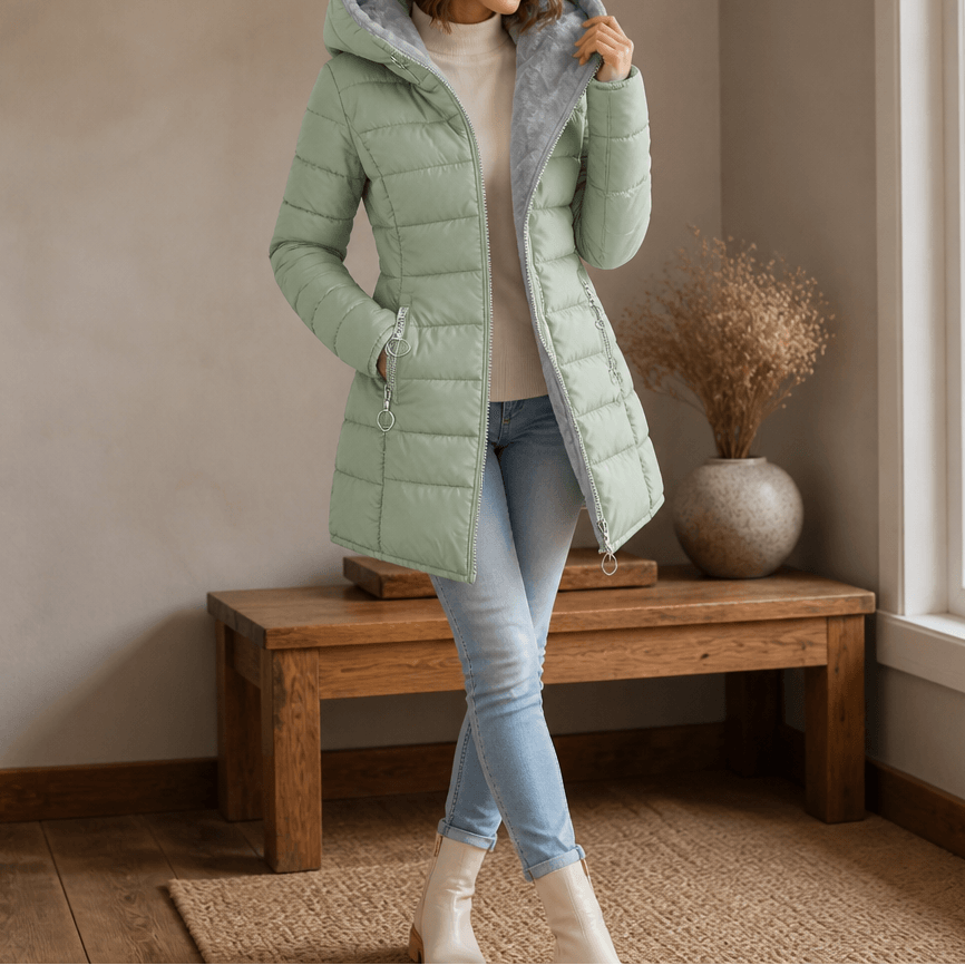 Women's Plush-Lined Hooded Longline Quilted Puffer Jacket