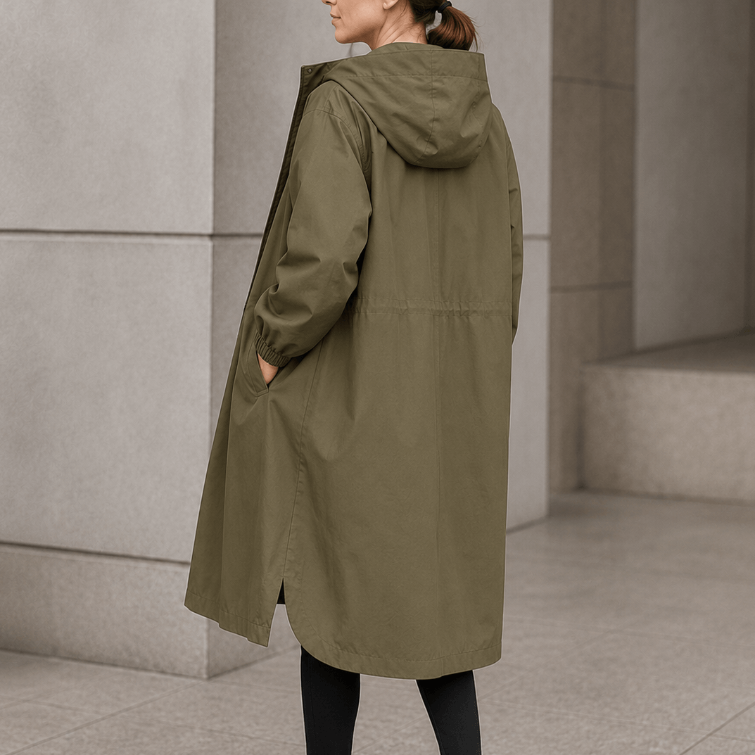 Hooded Midi Coat with Drawstring Waist for Women