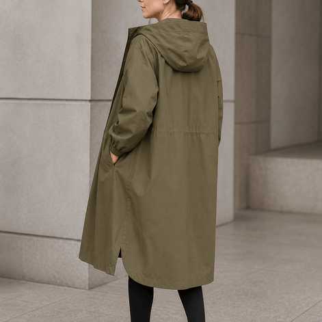 Hooded Midi Coat with Drawstring Waist for Women