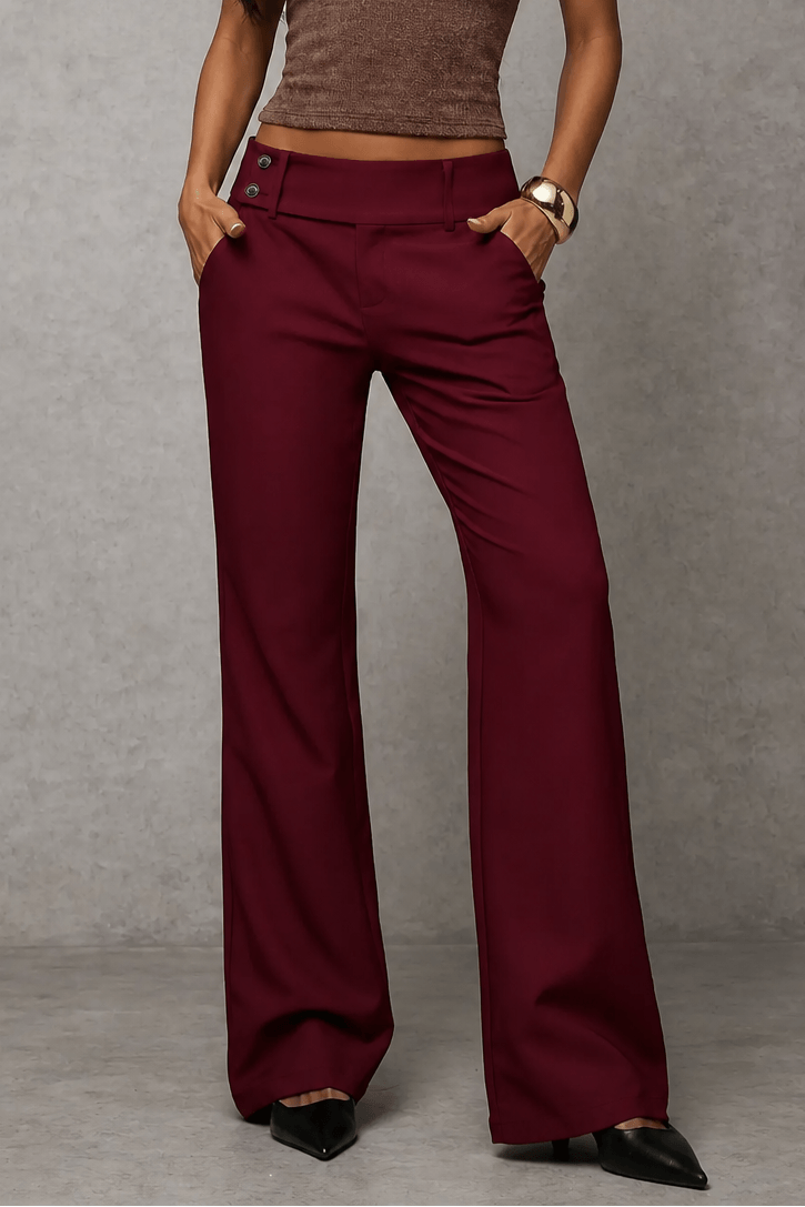 Women's Wide-Leg High-Waisted Dress Trousers with Structured Waistband