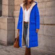 Reversible Hooded Long Puffer Coat with Faux Shearling Lining