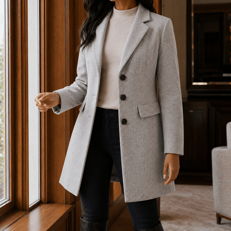 Women's Tailored Wool-Blend Winter Coat with Notched Lapels