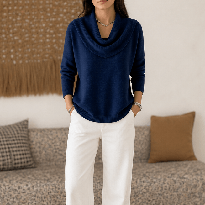 Women's Cowl Neck Knitted Jumper with Drape Detail