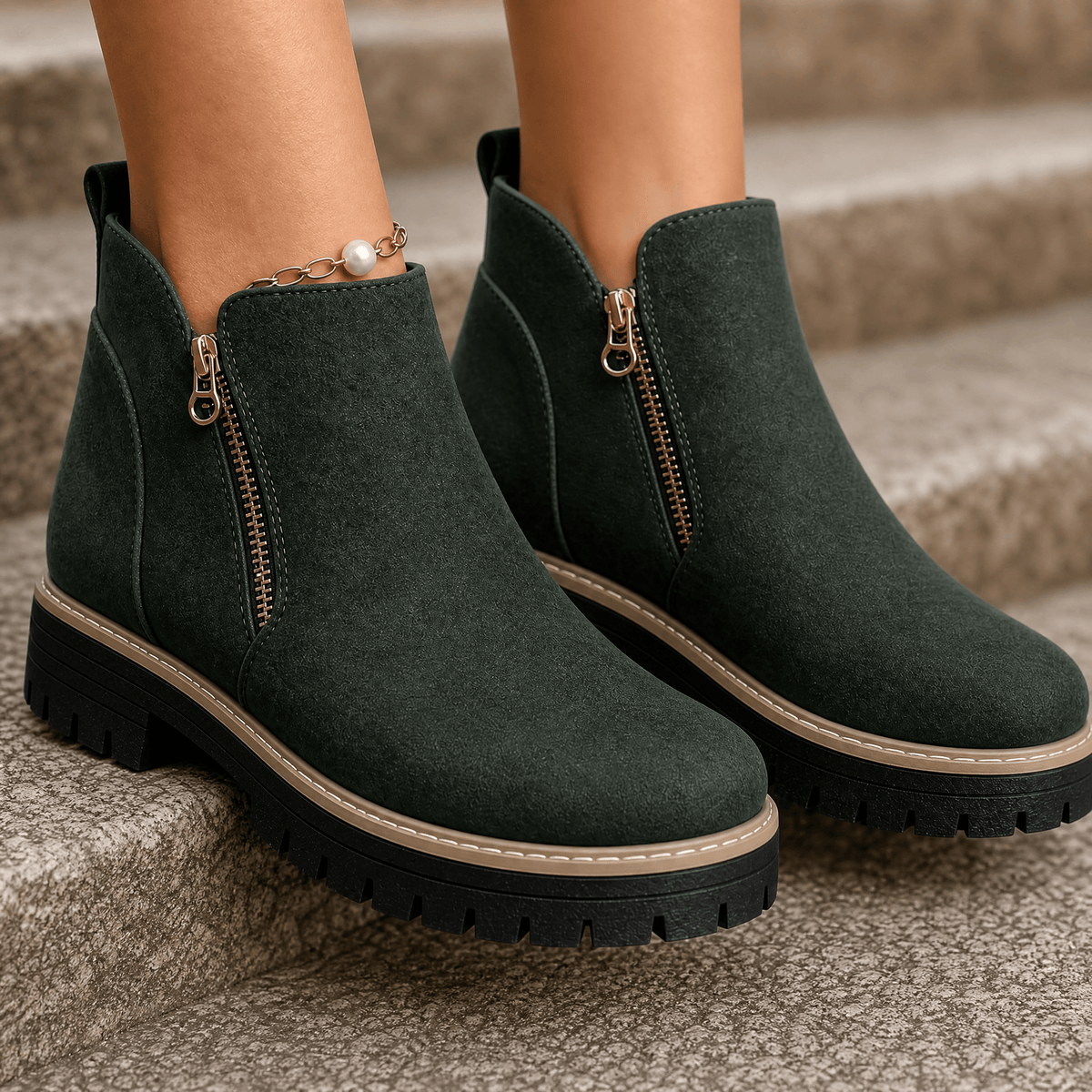 Strida Cushioned Platform Ankle Boots with Side Zip for Women