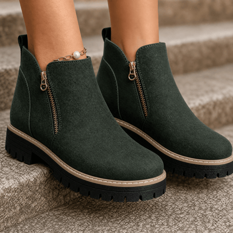 Strida Cushioned Platform Ankle Boots with Side Zip for Women